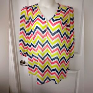 L NEW PLUS Self Esteem Striped V Neck Blouse Tunic Shirt Lady's 3X